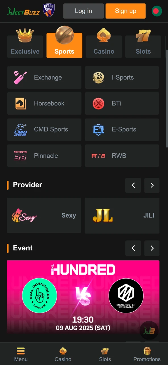 Sports betting on JeetBuzz: select a match and place your bet.