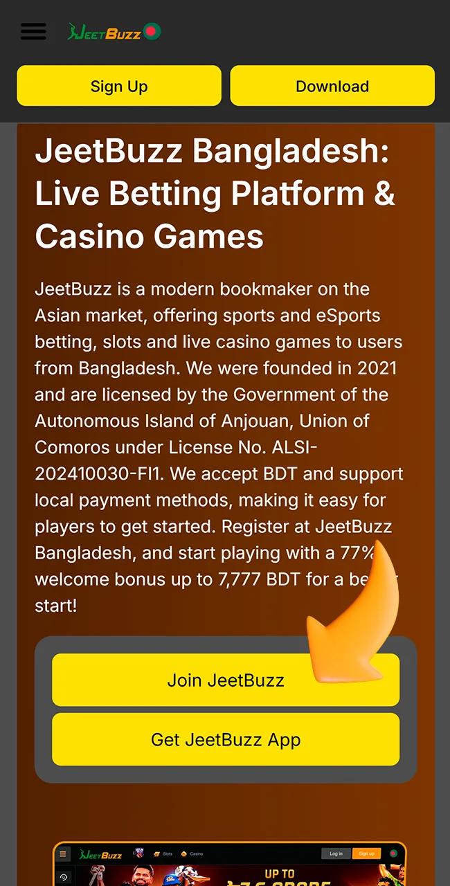 Click sign up on the JeetBuzz site to start now.